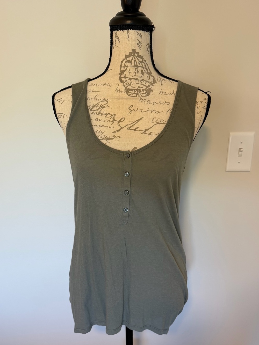Express Olive Scoop Neck Tank with Front Buttons